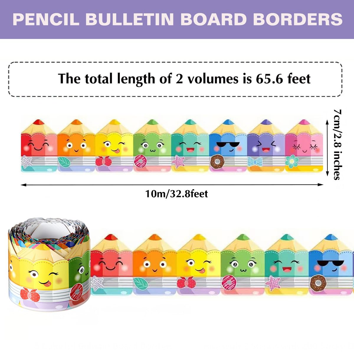 Lot de 2 rouleaux de frise pour tableau d'affichage, 10 m, bordure découpée en papier pour l'école, salle de classe et bureau