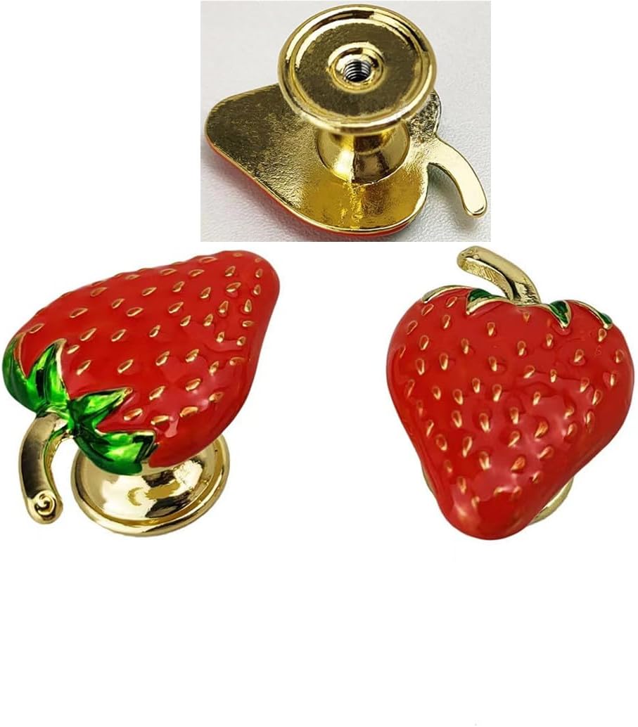 10 Pcs Fruit Strawberry Shape Metal knobs Cabinet Drawer Knob Pull Handle, Furniture Decorative Wardrobe Closet Cupboard Dresser Handles (Red)