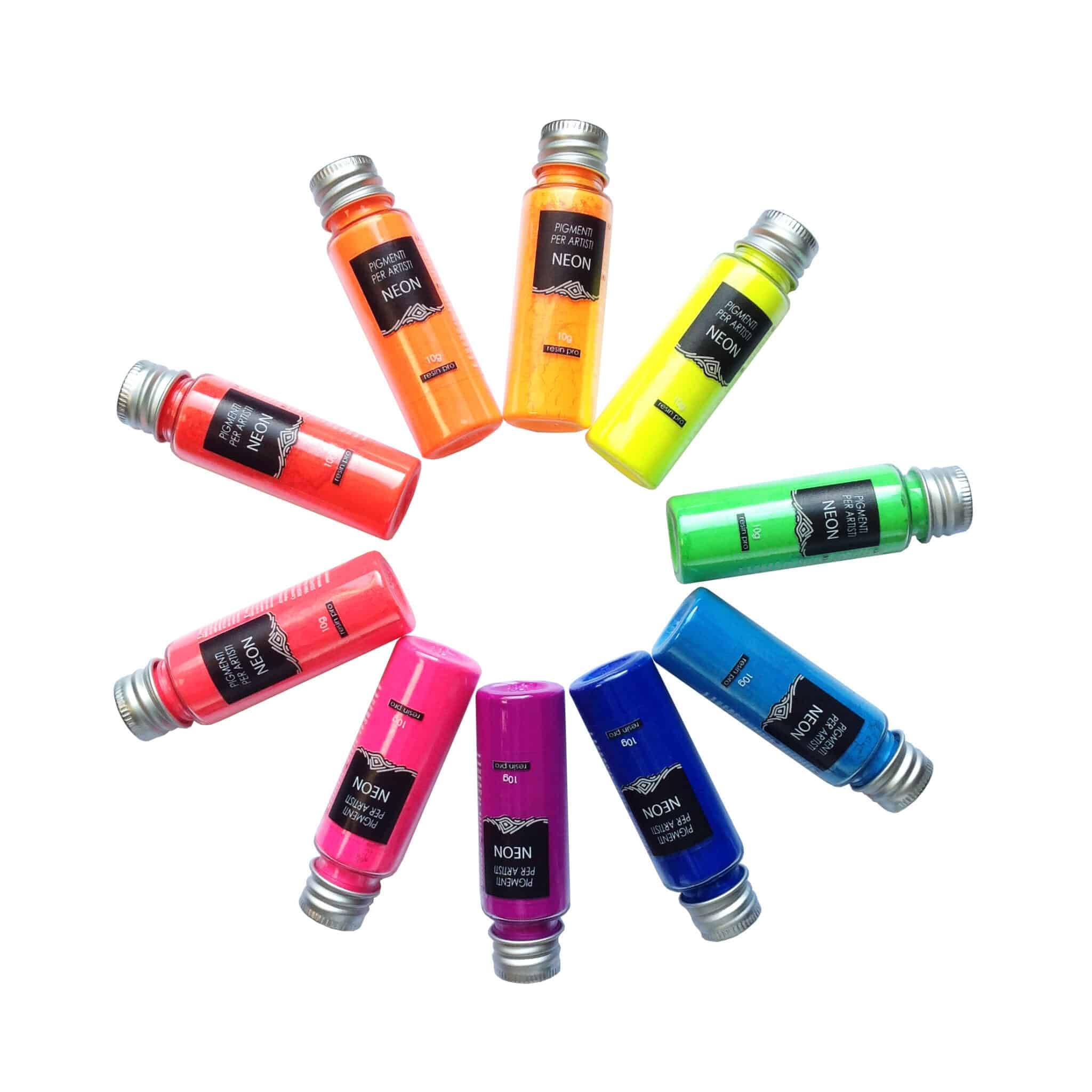 Resin Pro - Pigmenten Neon - Pigmenten gemengd, geschikt voor epoxyhars, polyurethaan, acryl, kleuren, artistieke creaties, decoupage - meerkleurig, 10 x 10 g Resin Pro - Pigmenten Neon - Pigmenten gemengd, geschikt voor epoxyhars, polyurethaan, acryl, kleuren, artistieke creaties, decoupage - meerkleurig, 10 x 10 g