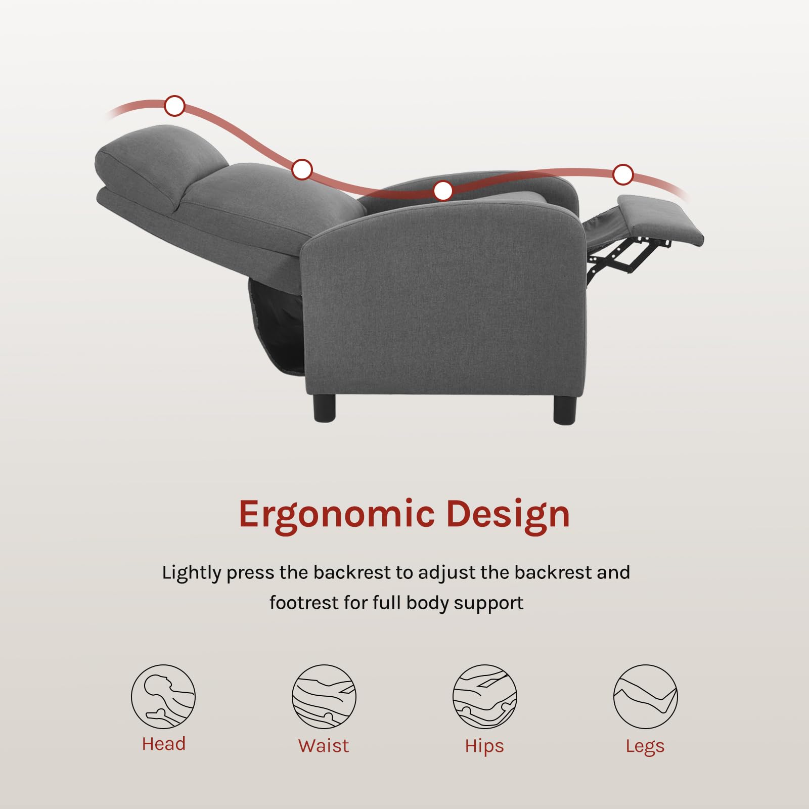 WOLTU Fauteuil Relax, Fauteuil Inclinable, Canapé 1 Place, Dossier et Repose-Pieds Réglables, Appui-tête, Assise Rembourrée, Lin, Gris Foncé, SKS58dgr