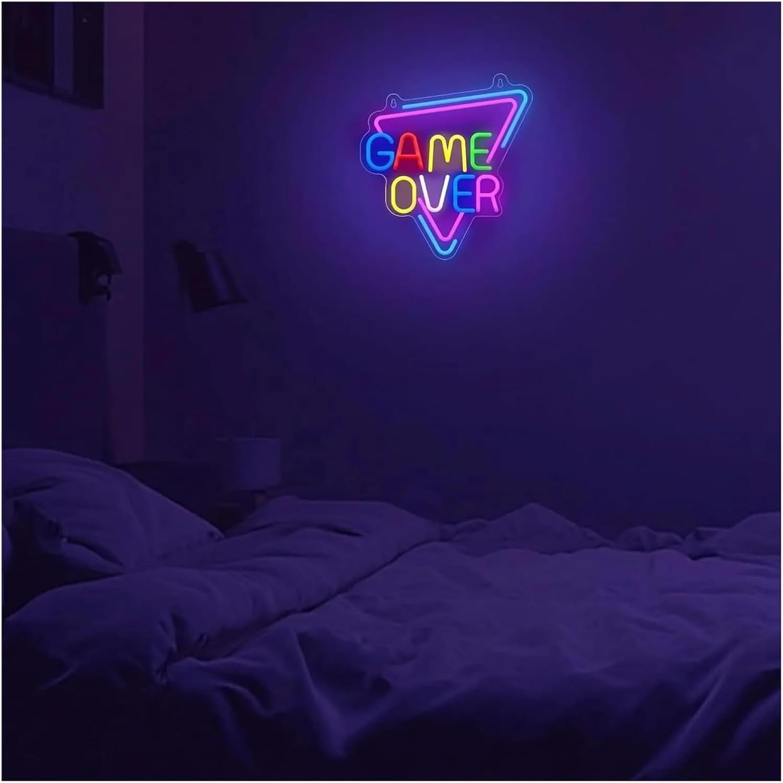 Letrero de neón LED "GAME OVER" para decoración pared sala juegos, 30 x 32,8 cm