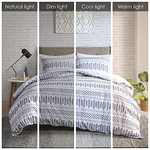 Image of INK+IVY Luxurious Cotton-Bedding Set - Mid Century Trendy Geometric Design, All Season Cozy-Cover With Matching-Shams, Full /Queen, Rhea Jacquard White /Navy