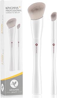 KINGMAS Angled Foundation Brush Concealer Brush, Premium Kabuki Makeup Brush for Liquid, Blending, Cream, Powder, Blush Buffing Stippling Face Makeup Tools White (White, C. 2Pcs (170W/370W))