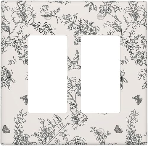 Cubierta decorativa para interruptor de luz, diseño de pájaros y flores florales en blanco y negro, 2 bandas, cubierta decorativa para pared, placa