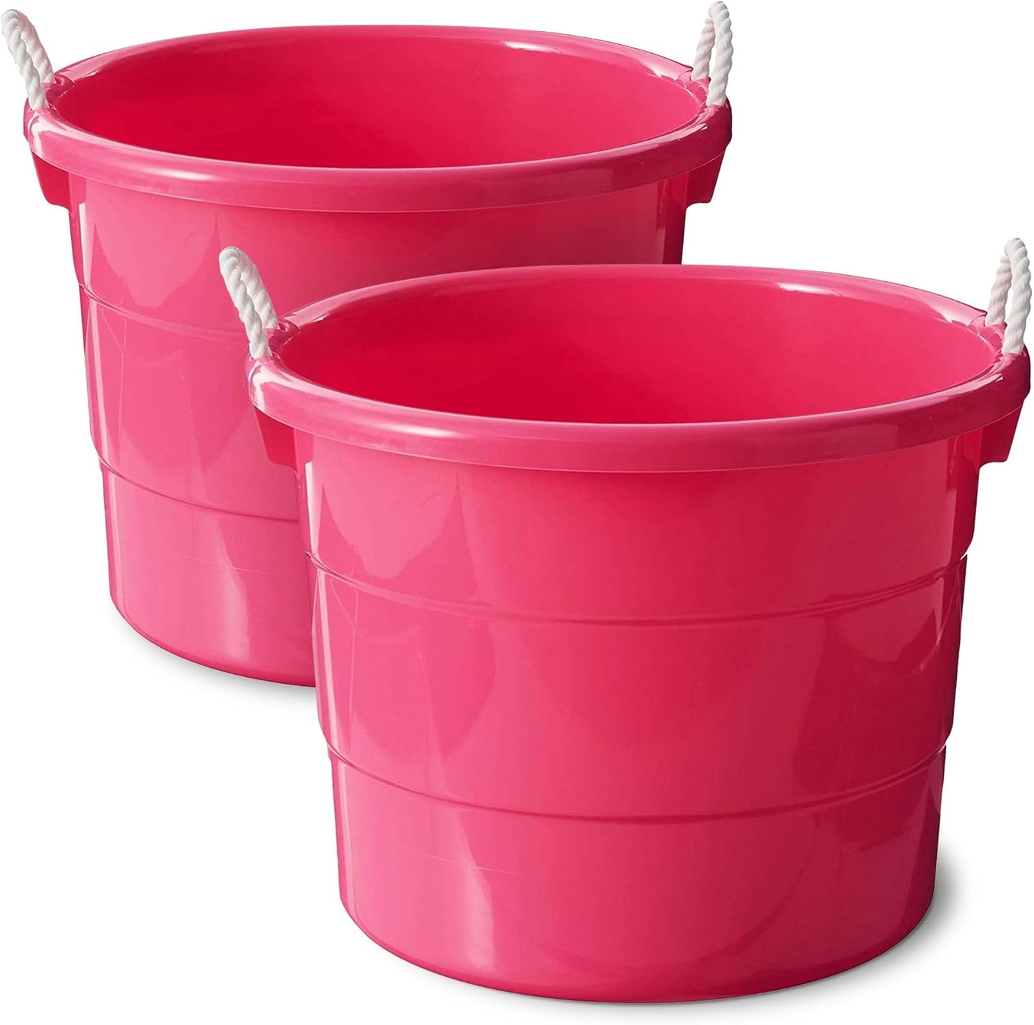 HOMZ1-Pack Utility Tub, Large Plastic Storage Bucket with Rope Handles, 18 Gallon, Pink - Portable Indoor and Outdoor Buckets for Kitchen, Laundry, Garden, Bathroom, and Garage Organization