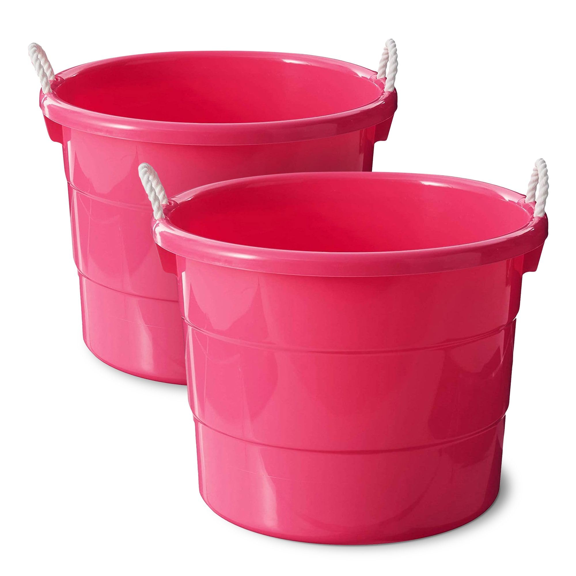 2-Pack Utility Tub, Large Plastic Storage Bucket with Rope Handles, 18 Gallon, Pink - Portable Indoor and Outdoor Buckets for Kitchen, Laundry, Garden, Bathroom, and Garage Organization
