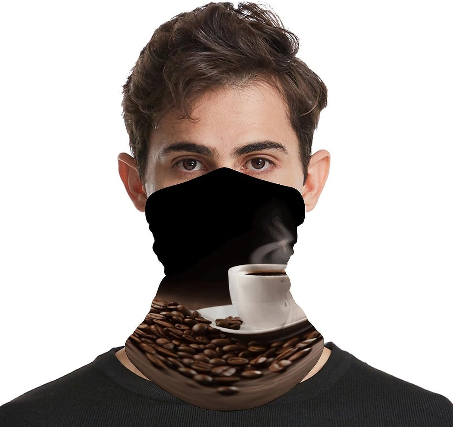 Coffee Cup And Coffee Bean Neck Gaiter UV Protection Polyester Face Gaiter Breathable Quick Dry Head Wrap Multifunctional Stretchy Seamless Bandana for Outdoor Cycling Hiking Skiing Running