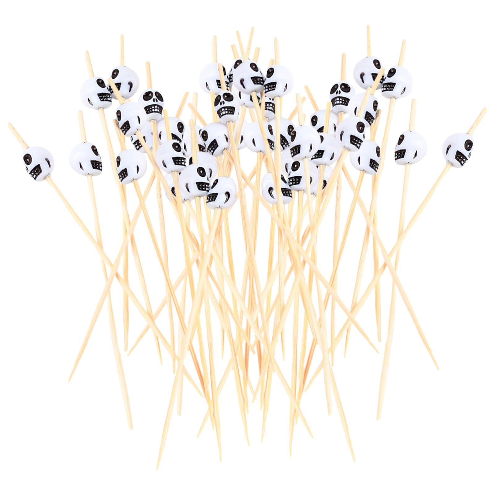 Halloween Cocktail Sticks,100 Pcs 4.7 Inch Bamboo Cocktail Picks Skull Food Picks Fruit Skewers Toothpicks for Appetizer Drink Dessert Sandwich Halloween Party Supplies (White)