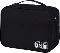 Bolsa Organizador de Cabos e Fios Acessórios Eletrónicos para Viagem a Prova de Água Estojo Necessaire Organizadora com Divisórias Multifuncional Carregadores Video Game Câmeras (Preto)