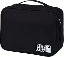 Bolsa Organizador de Cabos e Fios Acessórios Eletrónicos para Viagem a Prova de Água Estojo Necessaire Organizadora com Divisórias Multifuncional Carregadores Video Game Câmeras (Preto)
