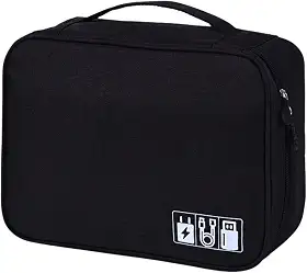 Bolsa Organizador de Cabos e Fios Acessórios Eletrónicos para Viagem a Prova de Água Estojo Necessaire Organizadora com Divisórias Multifuncional Carregadores Video Game Câmeras (Preto)