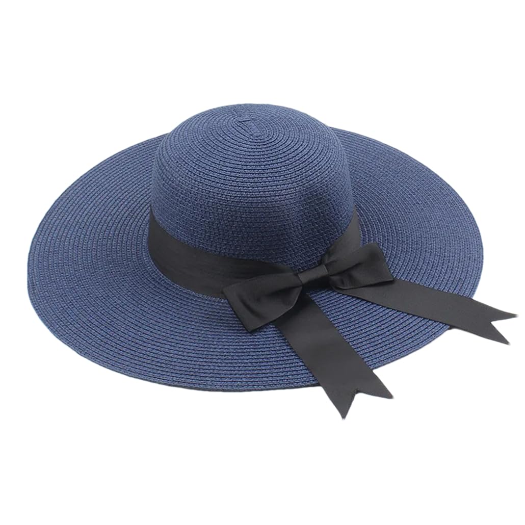 Dninmim Strohhüte für Damen, breite Krempe, Strandschleife, Strohhut