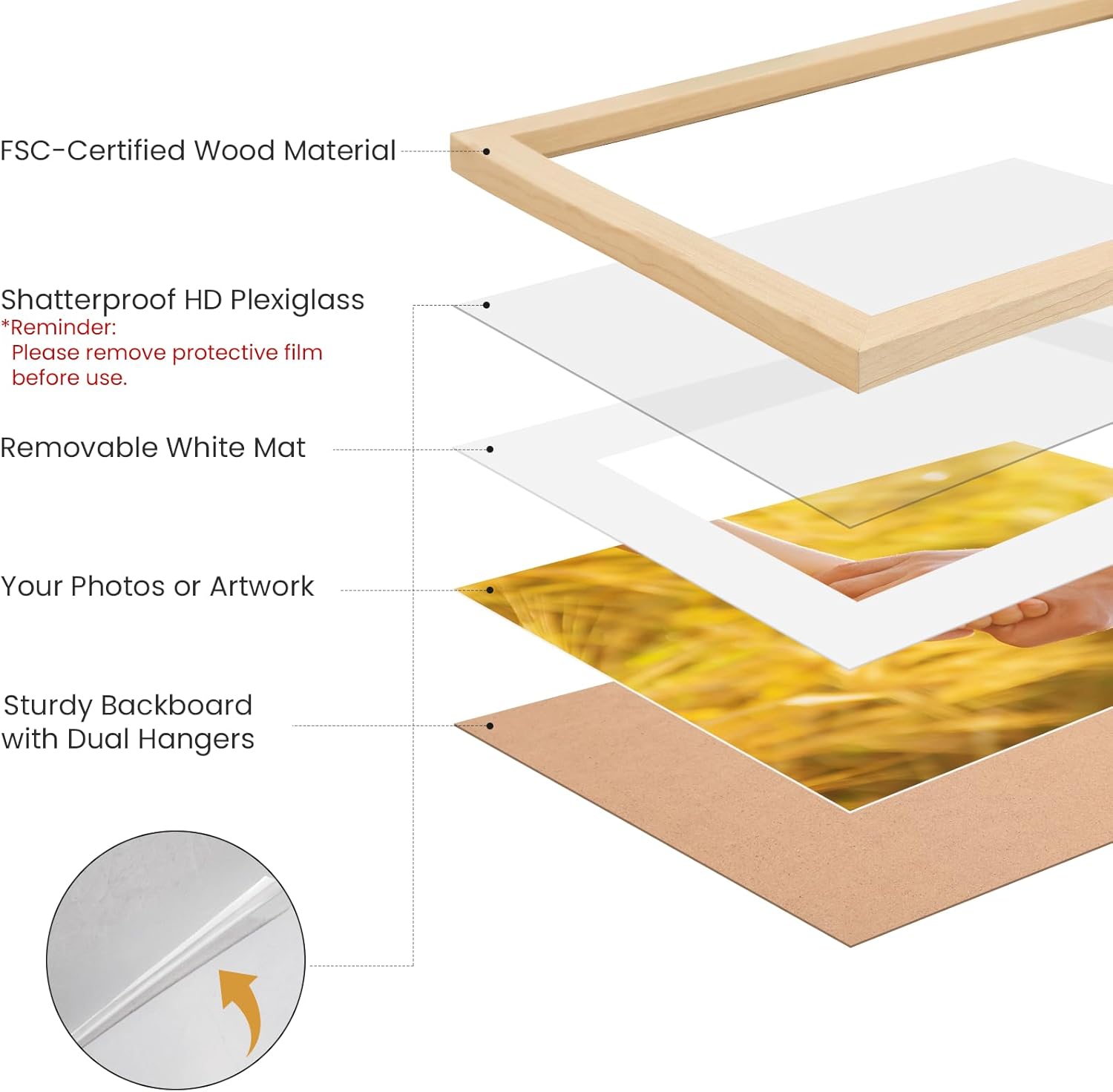 AURALYN Wall Frames 16x20 Picture Frame Set of 3 – Fits 12x16 with Mat – Wood Grain, Finger-Friendly, Includes Hanging Kit (Wood Frames, 3 Pack)