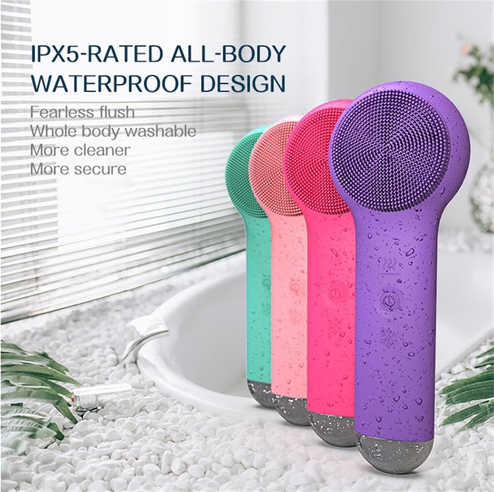 Sonic Scrubber - Exfoliante facial, lavado facial, diseño ergonómico curvado, limpieza profunda, cerdas suaves de alta densidad, para mamá, esposa, mejor amiga, color rosa