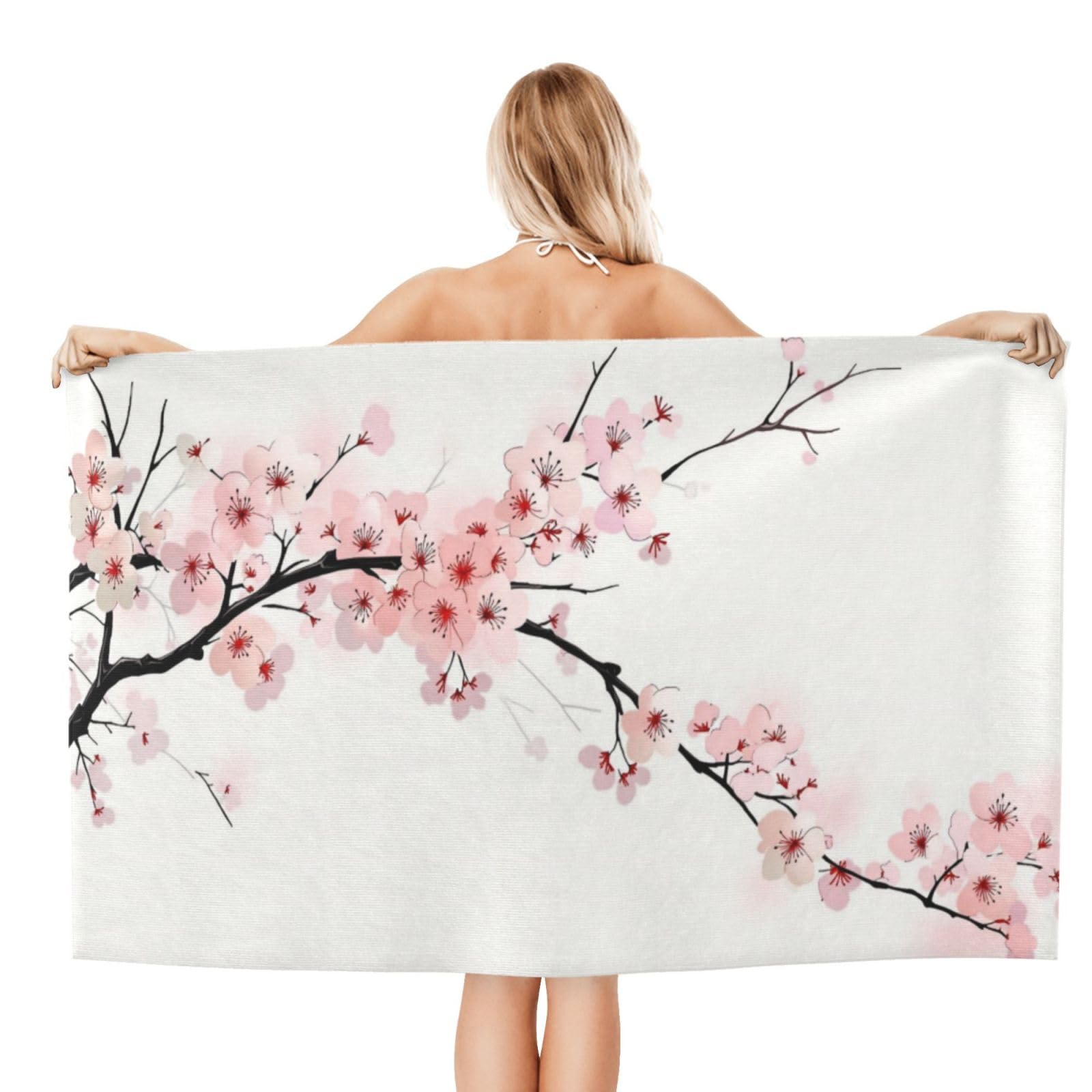 Anceky Beach Towel for Women, Cherry Blossom Floral Sand-Free Microfiber Ultra Soft Lightweight Bath Towels for Outdoor Bathroom Swimming 32"X52"