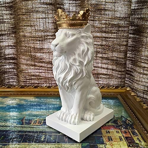 Miniatura 8 de Artgenius Figura decorativa de estatua de león de corona de rey real de 7.3 pulgadas (blanco)