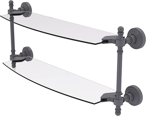 Miniatura 1 de Allied Brass RW-3418 Retro Wave Collection - Estante de cristal de dos niveles de 18 pulgadas, gris mate
