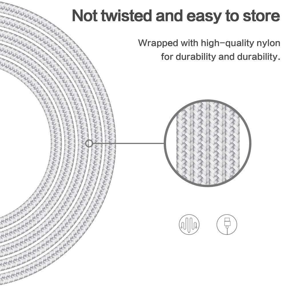 [Apple MFi Certified] 5Pack(3/3/6/6/10FT) iPhone Charger Nylon Braided Fast Charging Lightning Cable Compatible iPhone 14Pro/14/13Pro/13/12Pro/12/11and More-Silver&White