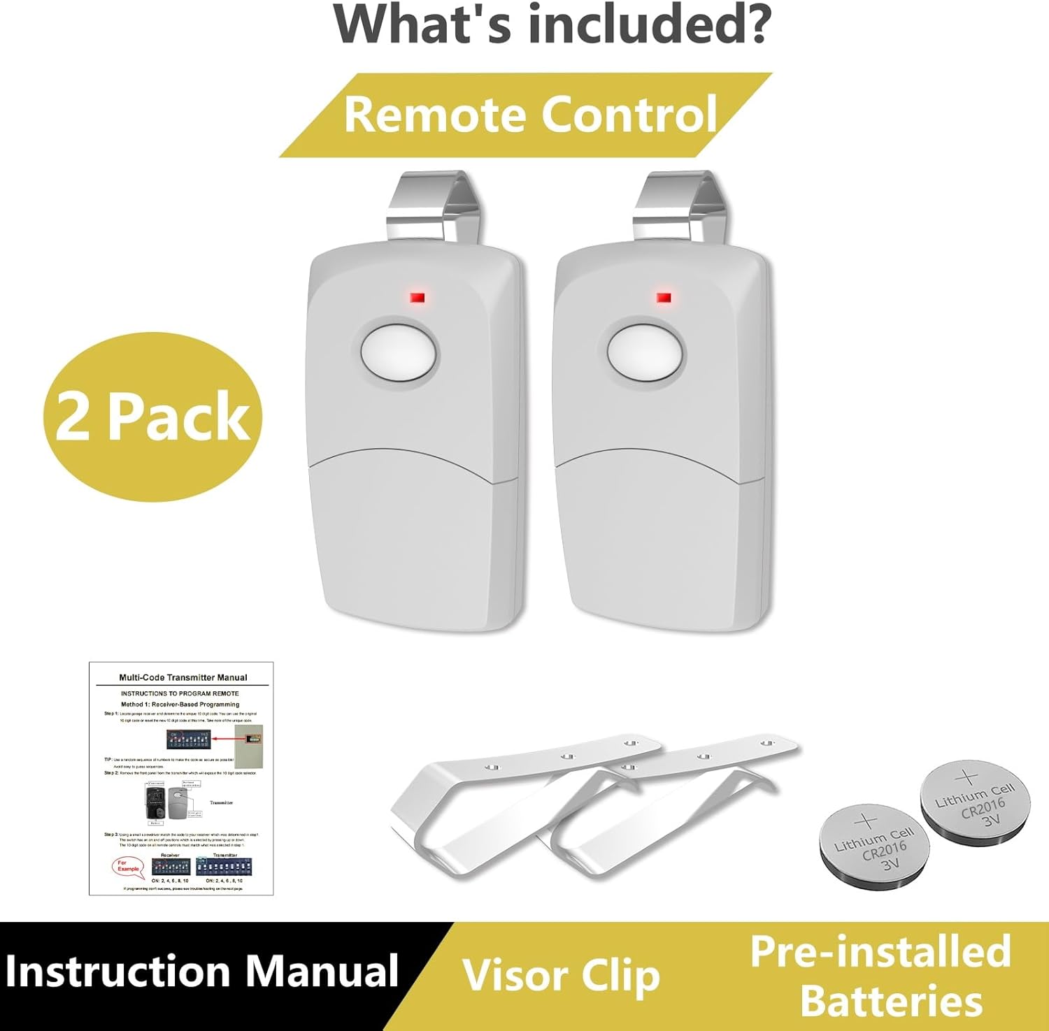 Garage Door Opener Remote for Linear Multi-Code 3089 308911 MCS308911 Multi Code Gate Opener Remote Clicker Replacement, 10 dip Switch 300MHz, 2 Pack