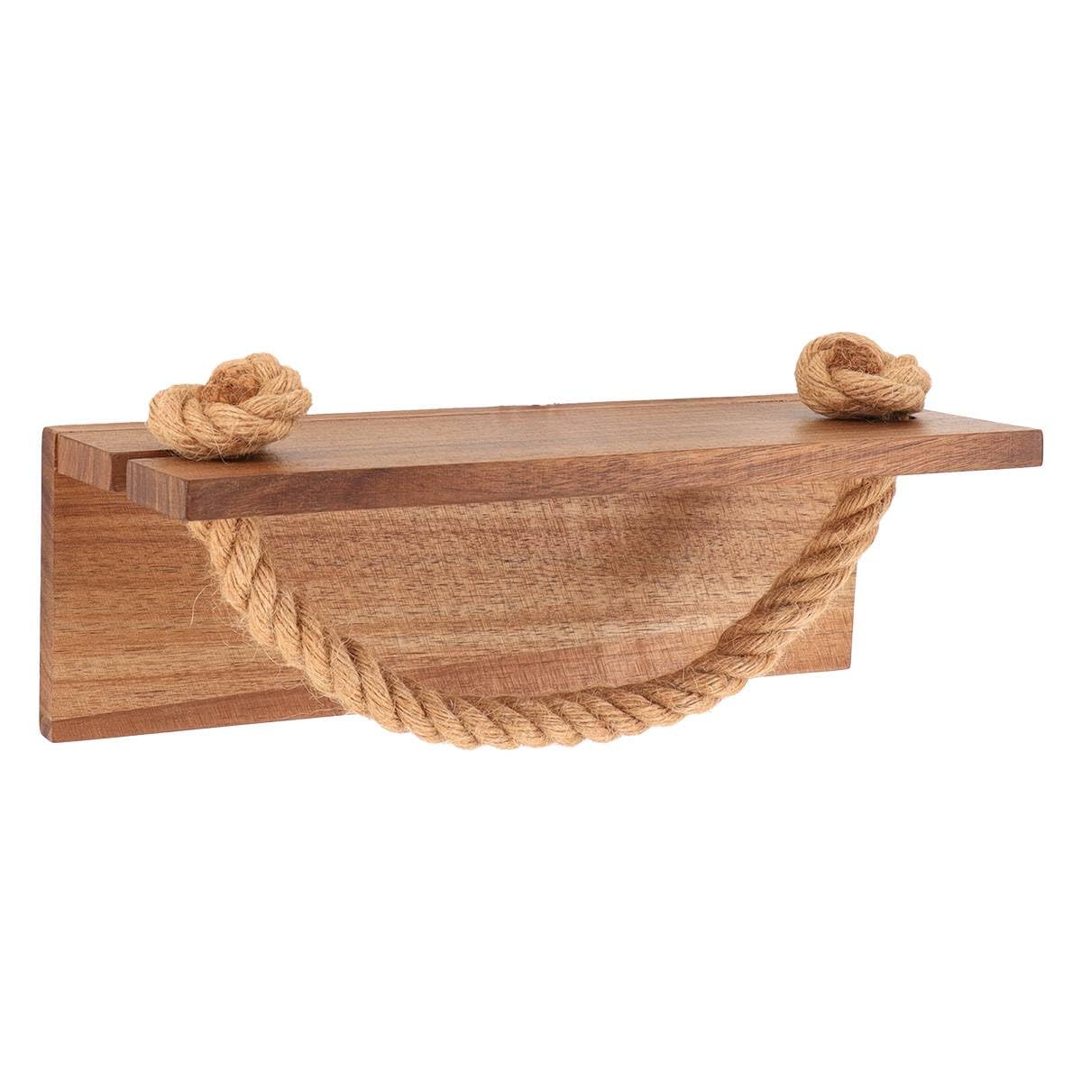 Tendance - Acacia Wood Towel Rack and Shelf with Rope Hanger - Natural - Bathroom Accessory