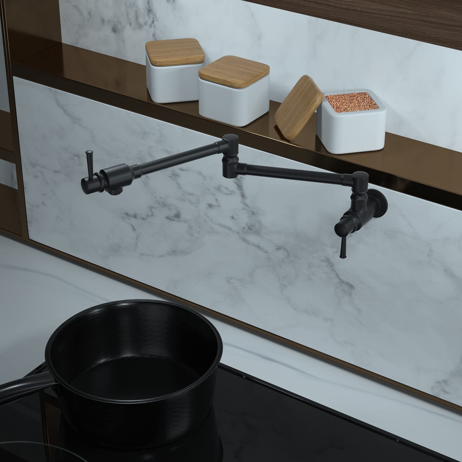 CWM Stainless Steel Matte Black Pot Filler Faucet Commercial Wall Mount Kitchen Sink Faucet