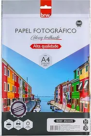 Papel Fotográfico Glossy Brilhante 120g com 50 Folhas, BRW