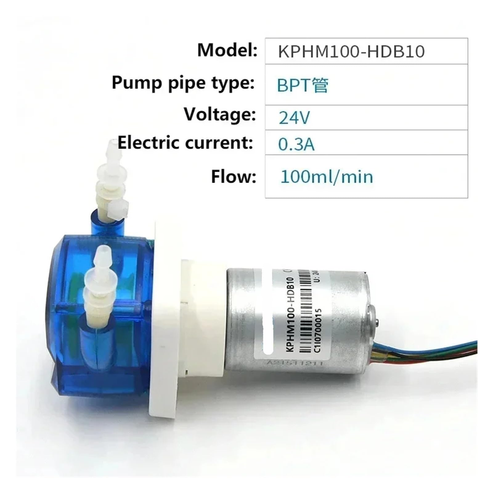 Bomba peristáltica pequeña opcional de 12 V, 24 V, 100 ml/min, 65 ml/min y varios motores, bajo nivel de ruido.(KPHM100-HDB10-24V)