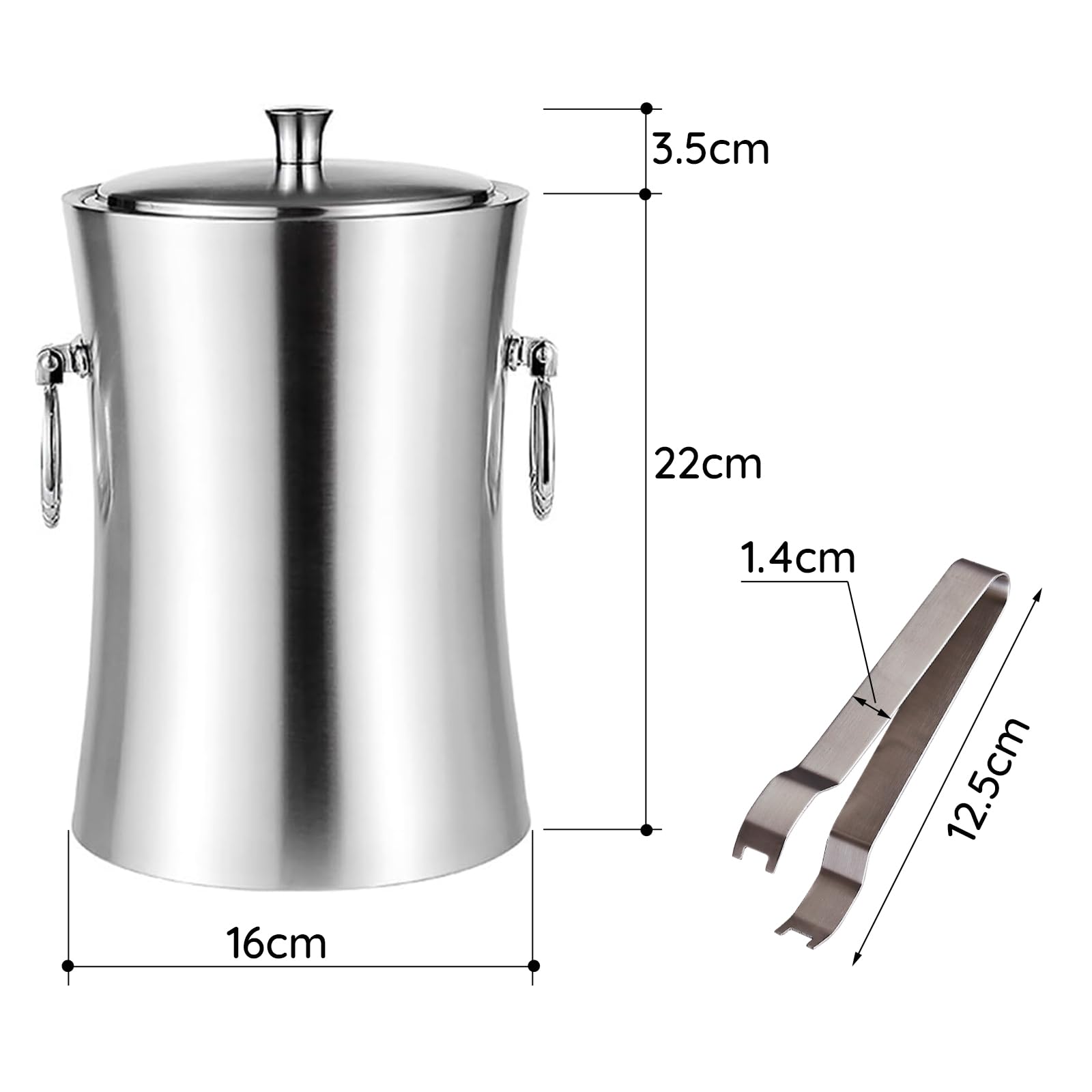 Kit Seau à Glace, 3L, Seau à Glace Double paroi en Acier Inoxydable