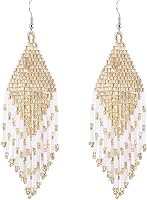 XAXA FEYA Bohemian Long Beaded Tassel Earrings - Handmade Colorful Glass Drop Dangle Earrings for Gifts & Daily Wear