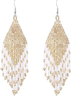 XAXA FEYA Bohemian Long Beaded Tassel Earrings - Handmade Colorful Glass Drop Dangle Earrings for Gifts & Daily Wear