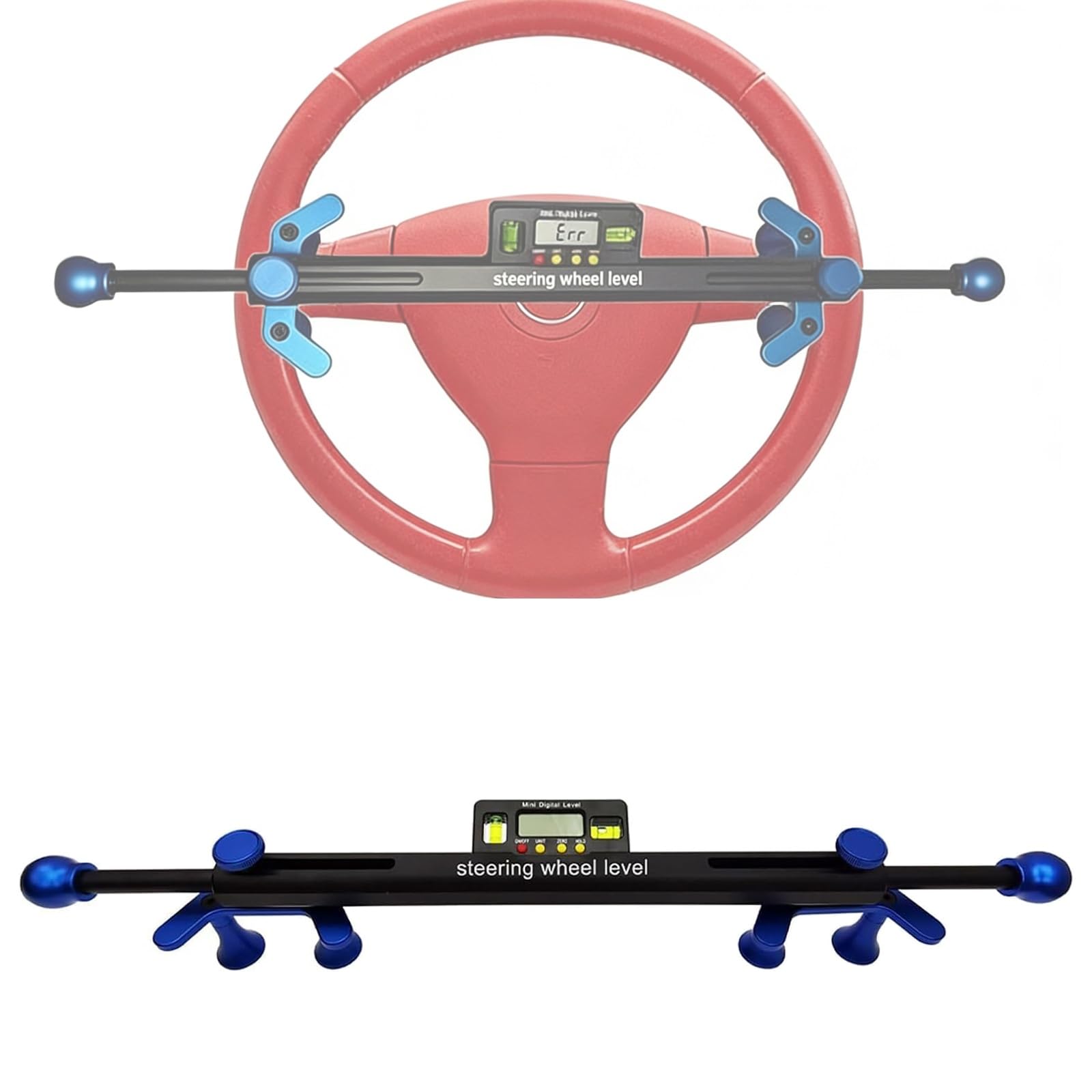 Eoweiot Steering Wheel Alignment Tool, Digital Level for Cars, 19-37cm Diameter,90° Positioning, 4 Measurement Modes,for Precision Repair