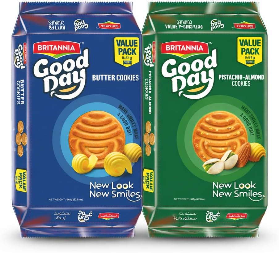 Britannia Good Day Pistachio/Almond Cookies Family Pack 21.2oz (600g) - Breakfast & Tea Time Snacks - Delicious Grocery Cookies (Pack of 1)