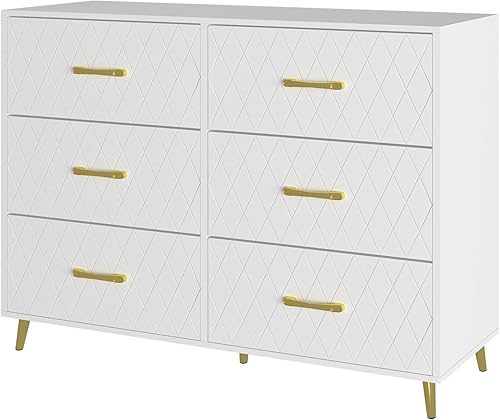 Lamerge Cómoda blanca para dormitorio, cómoda de 6 cajones con mango de metal, cómoda de cajones moderna, cómoda de almacenamiento para sala de disponible en Yaxa Colombia