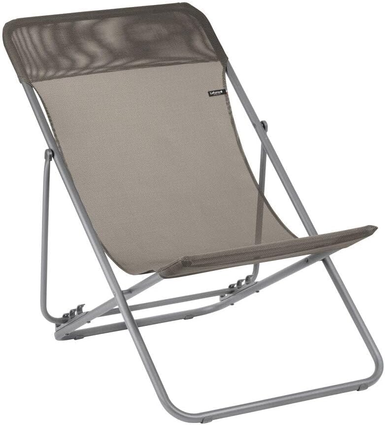 Lafuma Maxi Transat 4 Position Recline, Lockable Angle Folding Outdoor Camping Steel Batyline Mesh Sling Lounge Chair, Graphite (2 Pack)