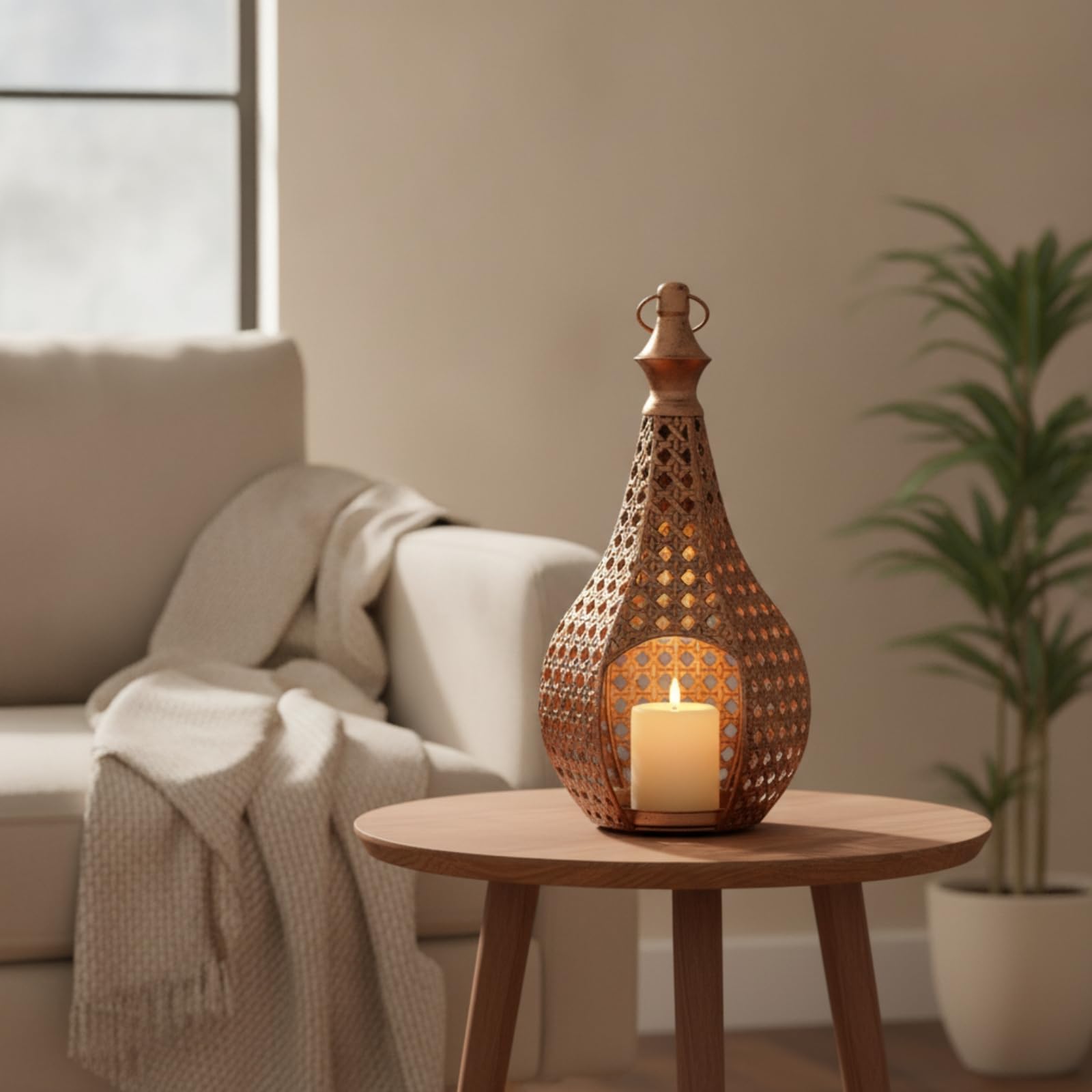 Portacandele Decorativo Lanterna Nordafricana con Motivo Traforato Facilità di Inserimento Candela Trasportabile con Manico Adatto per Tavolo Atmosfera Accogliente, Stile DLZT-5-2