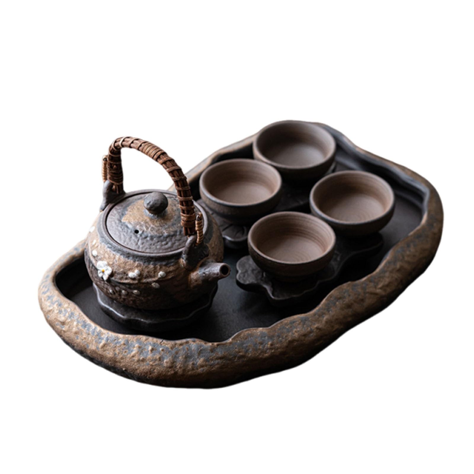 Xyueru One Color Kung Fu Chinese Tea Set, Handmade Traditional Elegant Travel Tea Set With Floral Pattern Teapot, 4 Teacups And Serving Tray