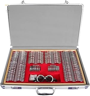 Holyavision 266Pcs Optical Trial Lens Set Optometry Kit Metal Rim Ophthalmic Lenses Aluminum Case Trial Frame Cross Cylinders (266Pcs/Set)