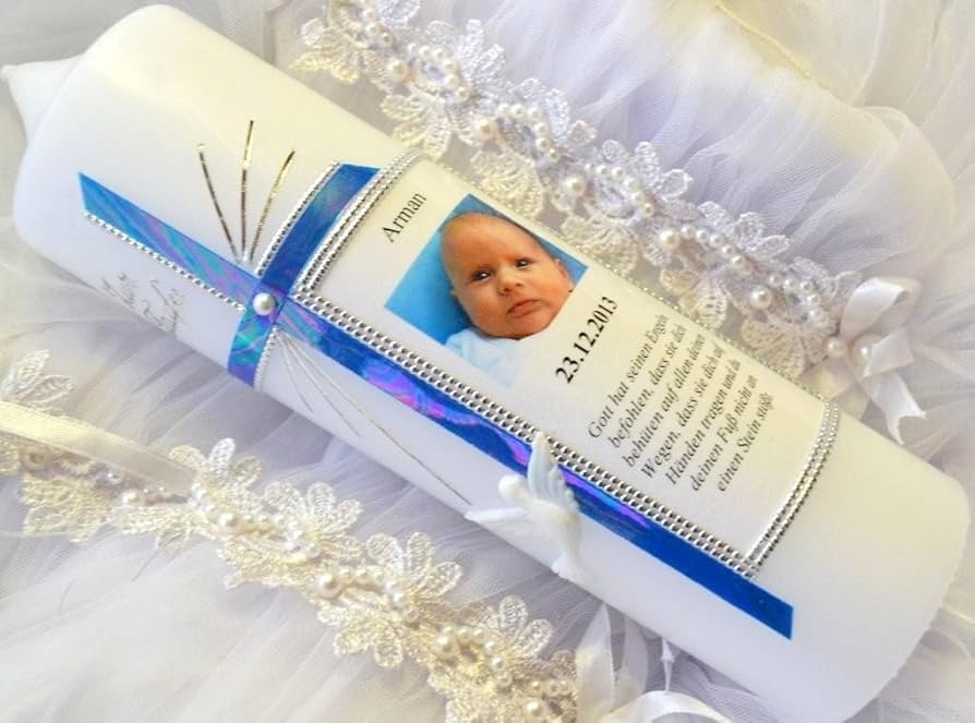 Personalisiertes Taufkerze & Kommunionkerze 250/70mm Mit Foto & Spruch - Individuell Beschriftet