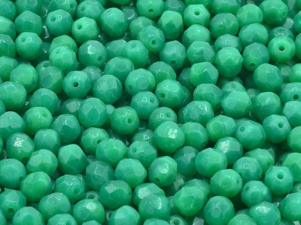 30 pcs Fire Polished Faceted Round Beads 8 mm, Transparent Green Emerald (50720), Glass, Czech Republic