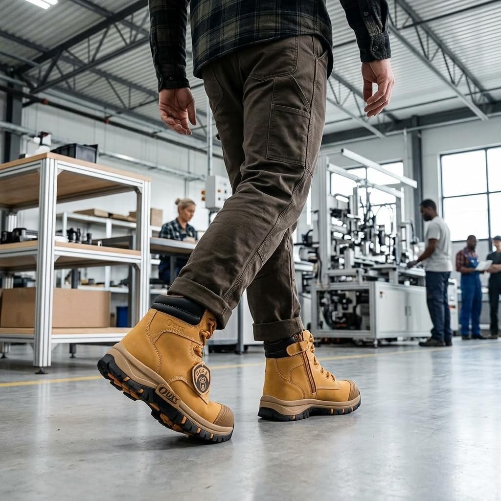 Waterproof Steel Toe Work Boots for Men, 7 inch Safety Boots with Side Zipper, ASTM F2413-18 Rated, Slip Resistant Rubber Sole, Puncture-Proof Kevlar Midsole Construction Boots (OX2721)