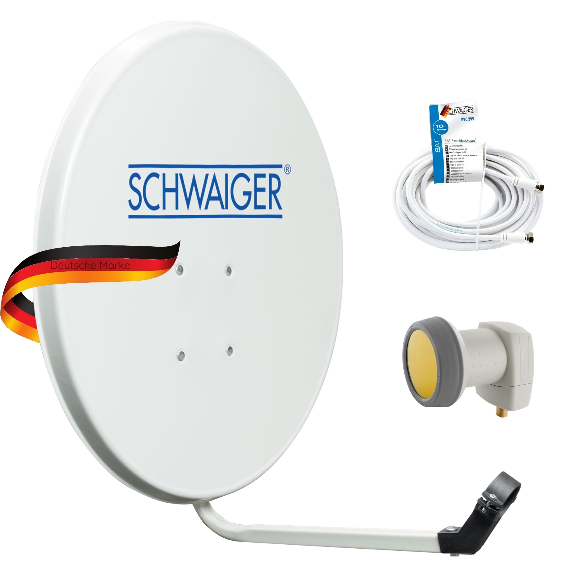 SCHWAIGER 9727 - Sistema de satélite (antena parabólica, cable coaxial de 10 m, antena satélite digital, aluminio, 55 x 62 cm), color gris claro