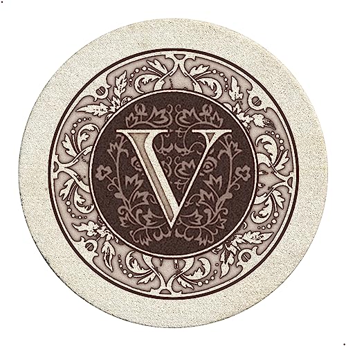 Thirstystone Monogram Round Natural Sandstone Coaster 4 Pack (Letter V)
