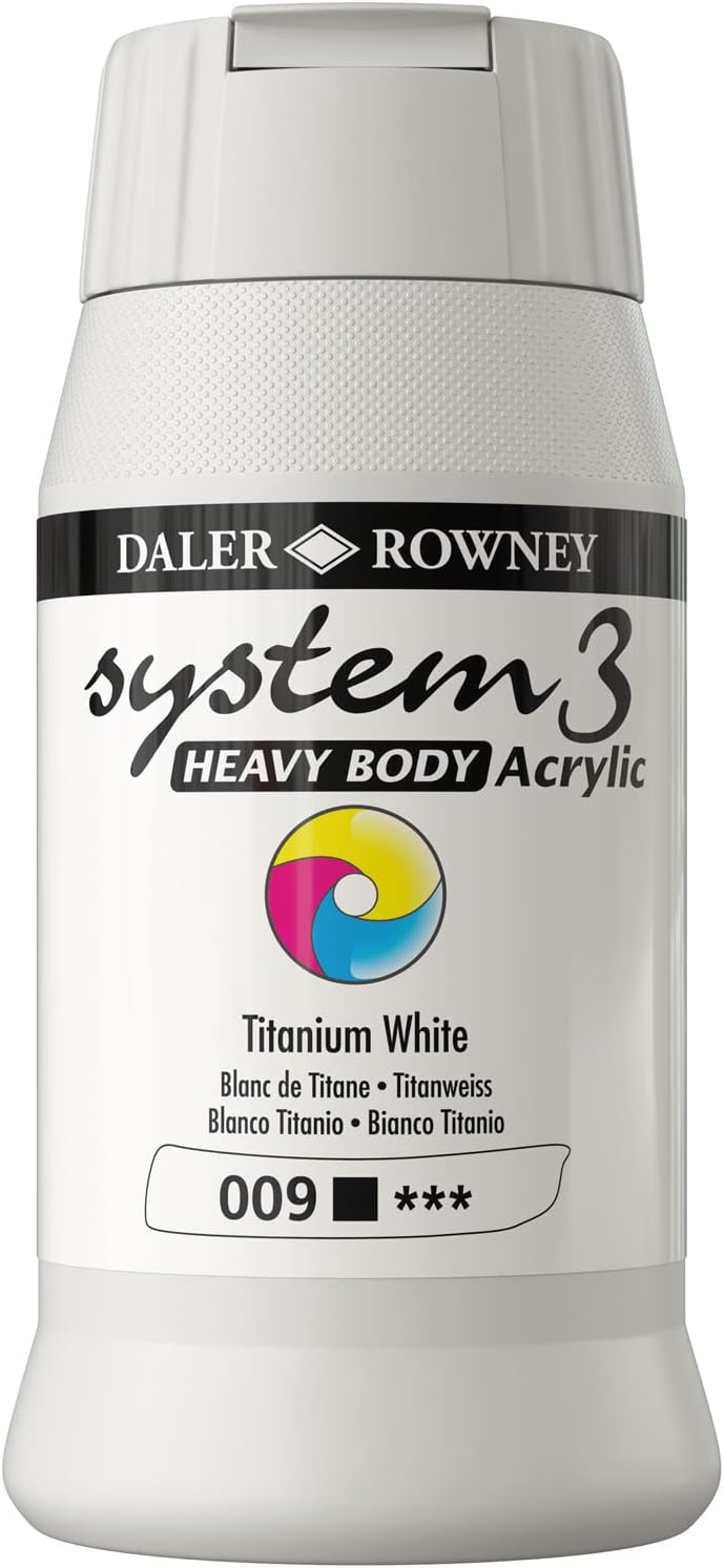 Daler Rowney System3 Titanium White Heavy Body Acrylic Paint 500ml - Art Paint for Artists and Students - Artist Paint for Canvas Murals and More - Thick Acrylic Paint for All Skill Sets