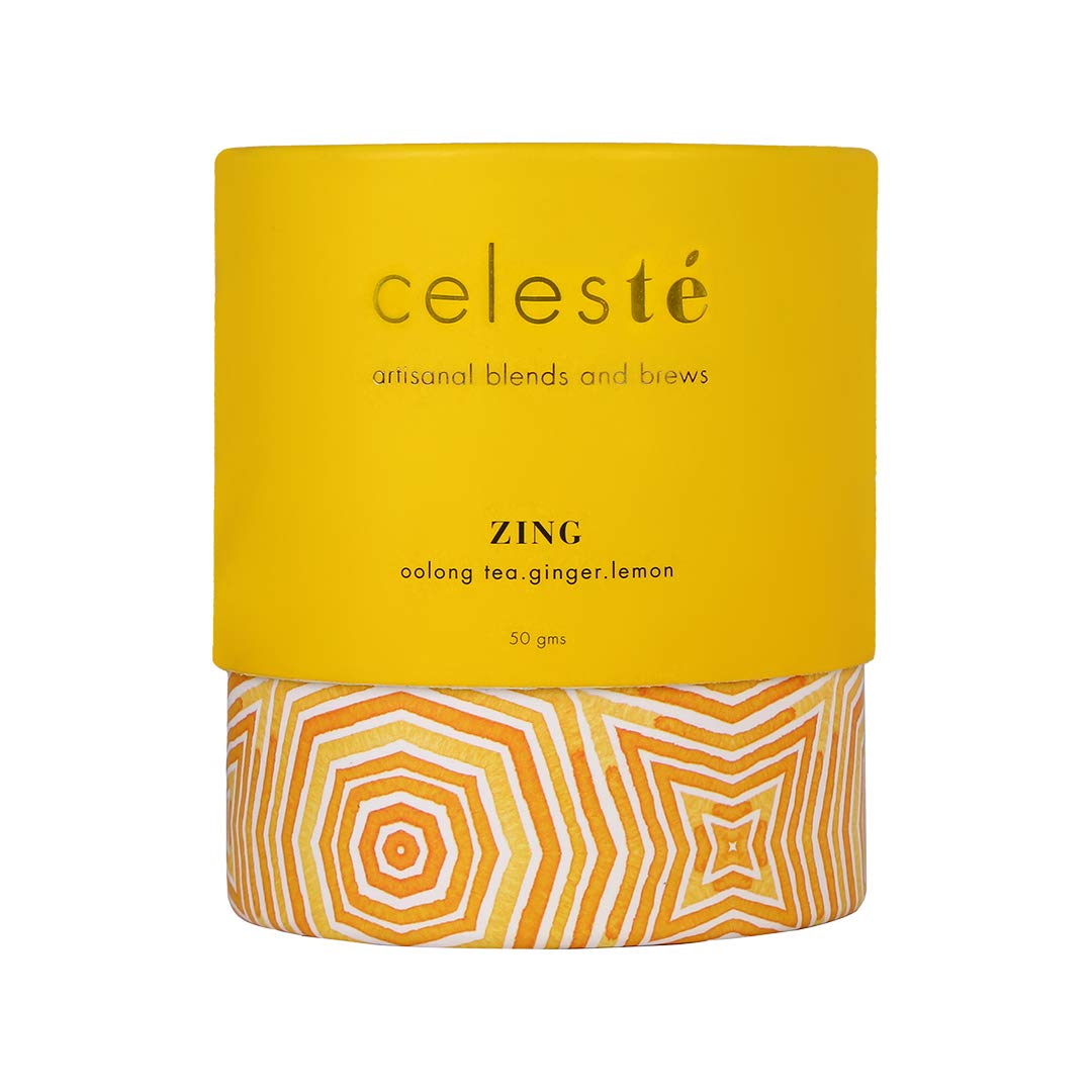 CelesTe Zing, Ginger Lemon Tea - Premium Blend with Ginger and Lemon | 100% Natural Loose Leaf Oolong Tea (50gm) (20 Cups)