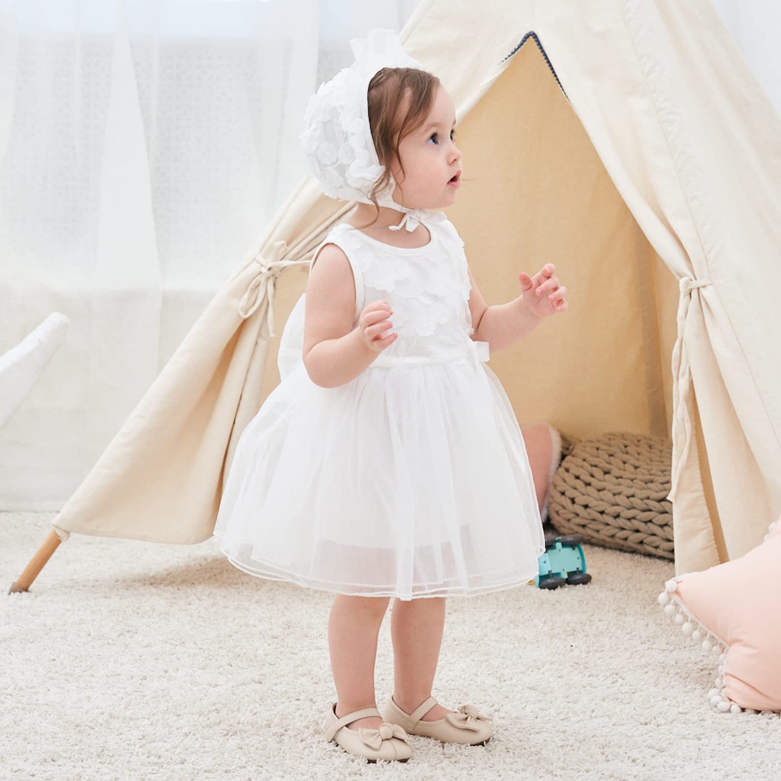 Famuka Baby Mädchen Kleider Baby Taufkleid Brautkleid Hochzeit Geburtstag Taufe Kleider Prinzessin (6 Monate, Weiß)