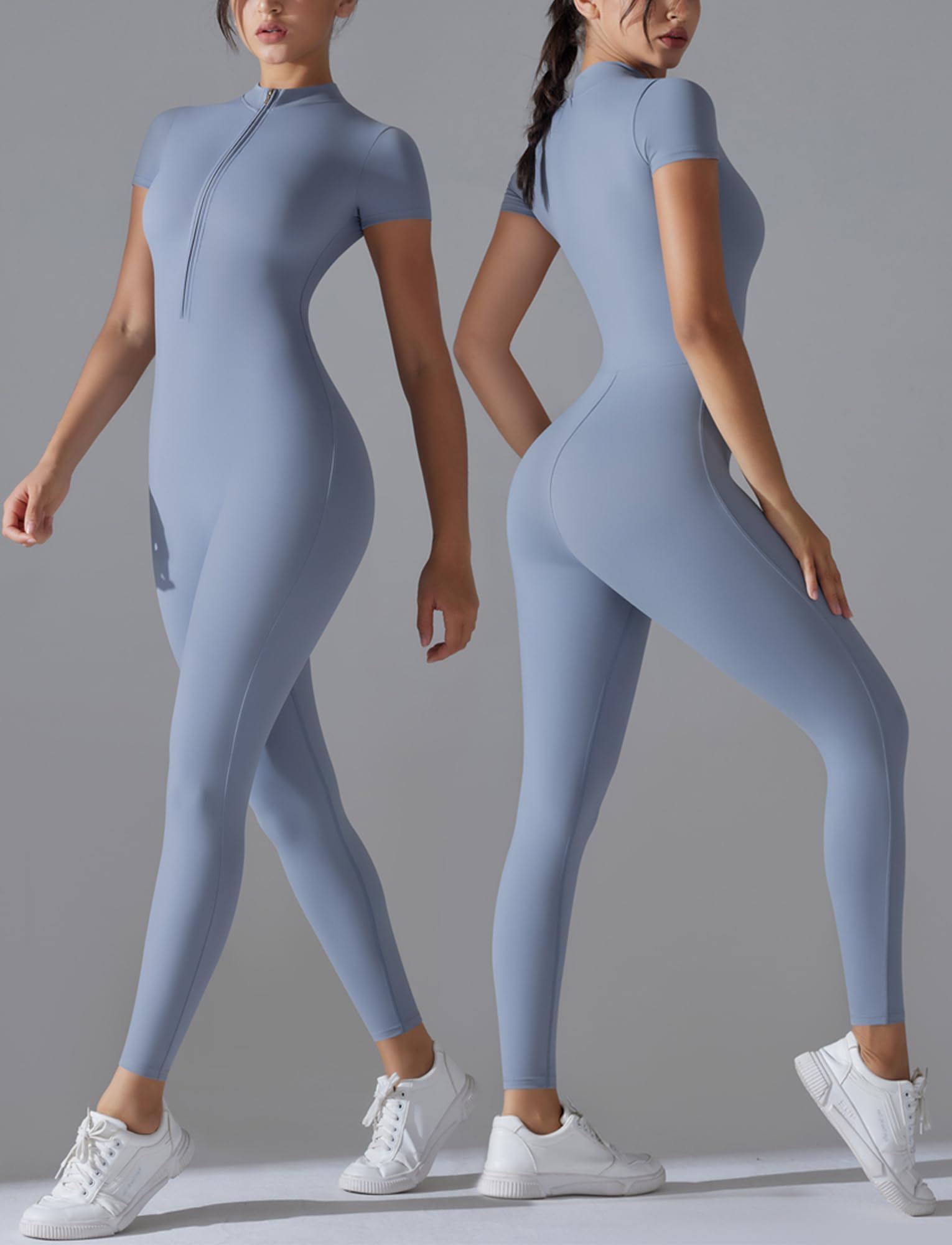 SEAUR Enterizo de yoga para mujer, body deportivo de manga corta, traje de fitness, ropa deportiva, gimnasio, yoga, entrenamiento, azul, XL