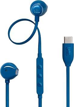 JBL Tune 305 C Hi-Res Wired Earbuds with Microphone, Flat Tangle-Free Cable, 3-Button Remote, EQ Presets Control and Volume Adjustment, Blue