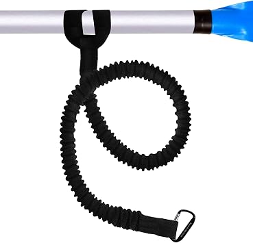 Kayaking Paddle Leash Tether 1 Pack-Stretchable Coiled Lanyard for Kayak, Paddle, Fishing Rod Extend to 59inch Black