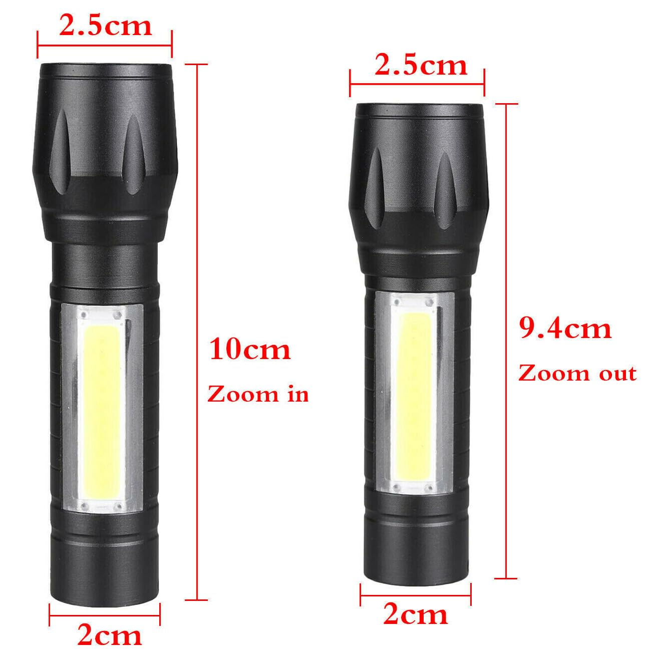 CLEZGO Lampe torche LED d'urgence rechargeable par USB, 3 modes de mise au point réglable, lampe de poche LED étanche portable avec lumières latérales COB, meilleure lampe torche tactique pour ouragan