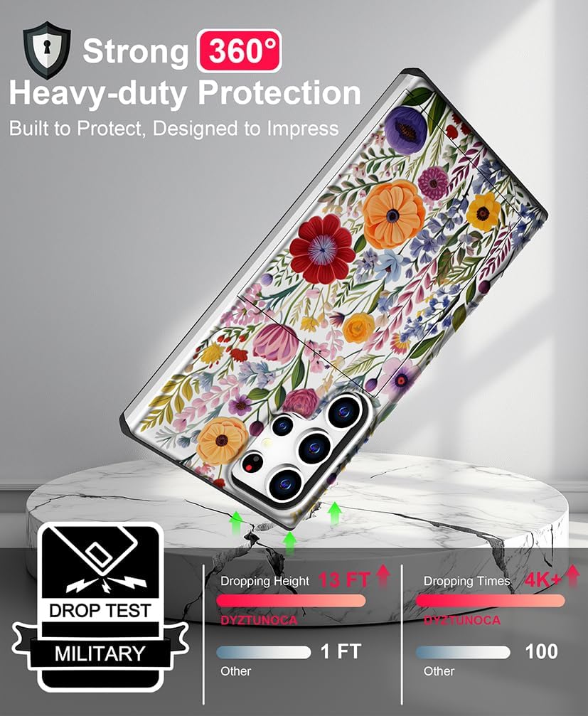 Compatible with Samsung Galaxy S25 Ultra Case Wallet Cute for Women with Design,Rugged Credit Card Holder Slot Protective Phone Skin Cases - Red Vibrant Colorful Flowers - Image 6